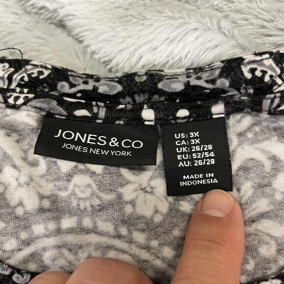 Jones New York Tunic Top Womens 3X Black White Paisley Print Stretch Boho Plus - Picture 3 of 6